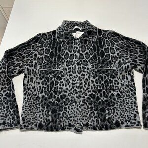 ZARA leopard cardigan blazer sweater XL button Preppy Mobwife Goth Old Money